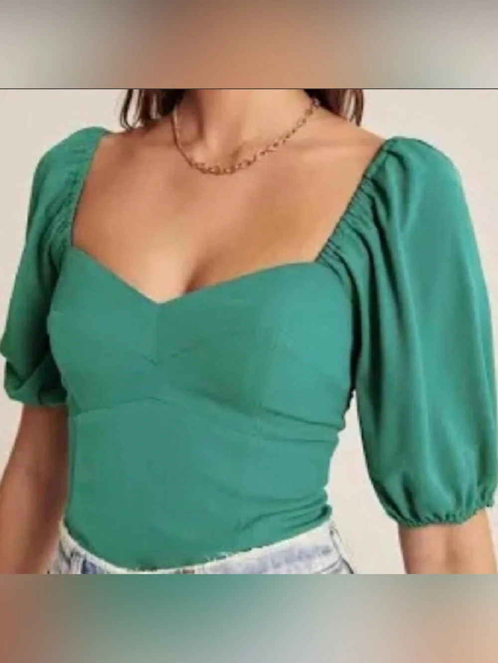 Abercrombie & Fitch green puff sleeve corset sweetheart top